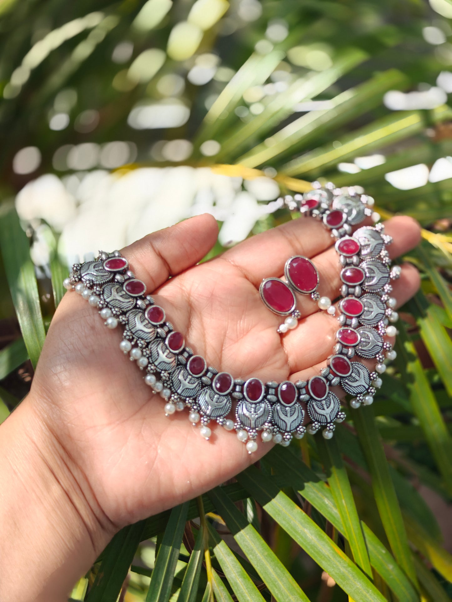 Noorika Red Oxidised Necklace