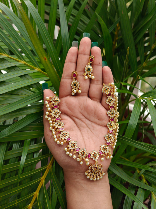 Ruby Pearl Blossom Necklace