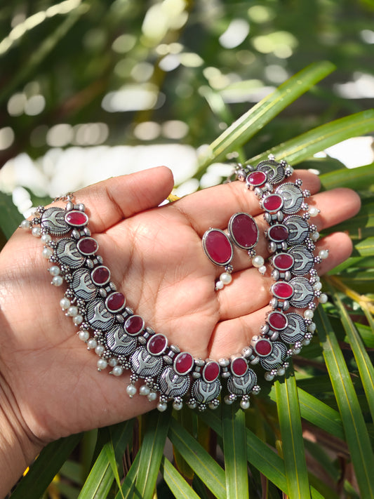Noorika Red Oxidised Necklace