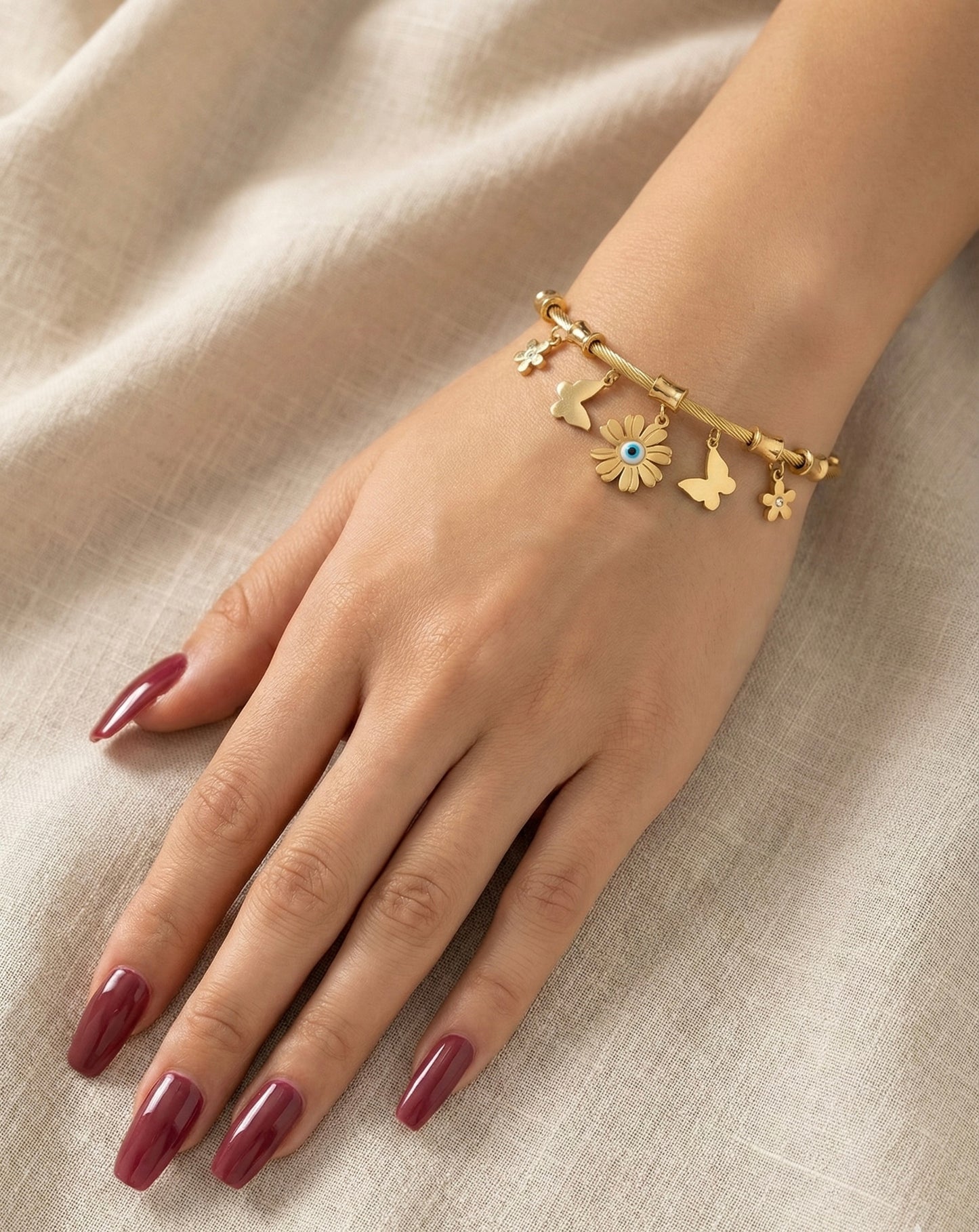 Butterfly Evil Eye Charm Bracelet