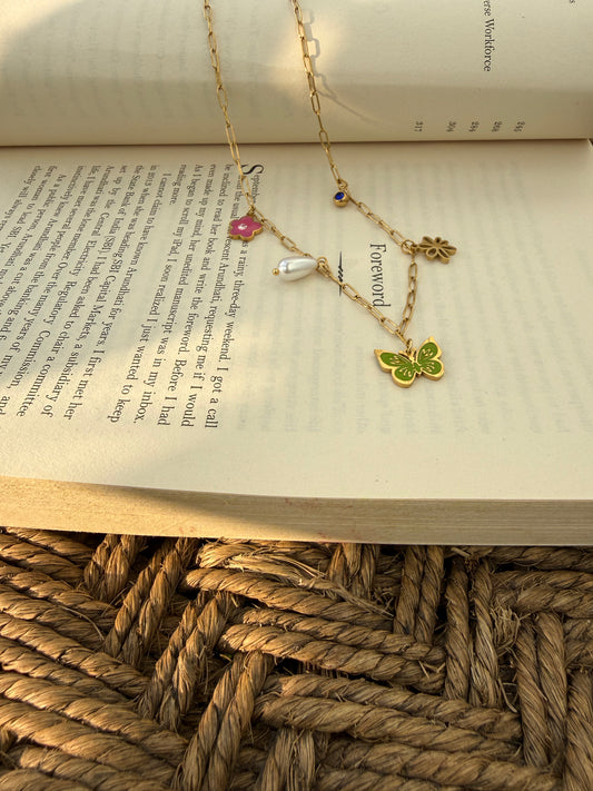 Butterfly & Pearl Charm necklace