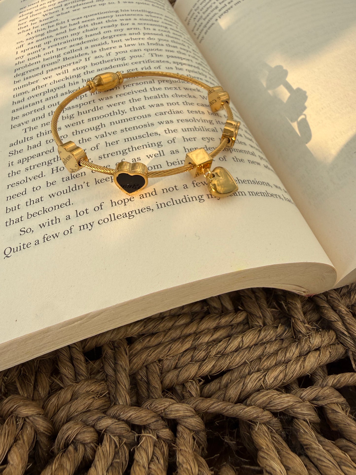 Black & Gold Heart Charm Kada