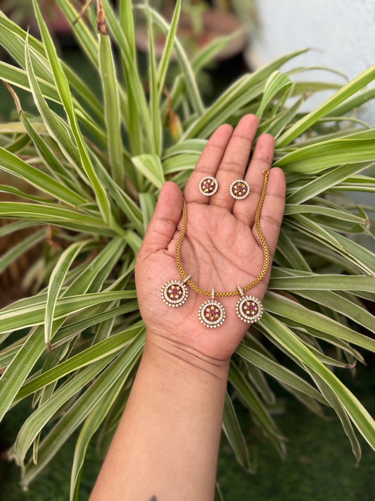 Ruby & American Diamond Halo Set